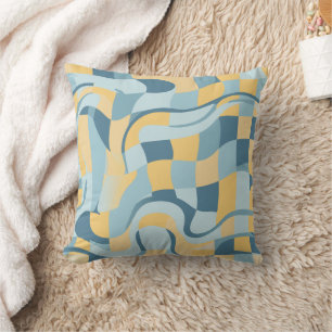 Cojín Decorativo Retro Ondulado Azul Bebé y Amarillo Mantequilla a 