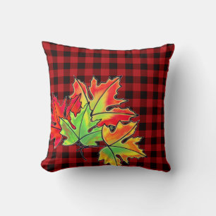Cojín Decorativo Retro Otoño Cae hojas rojo rústico chapa negra