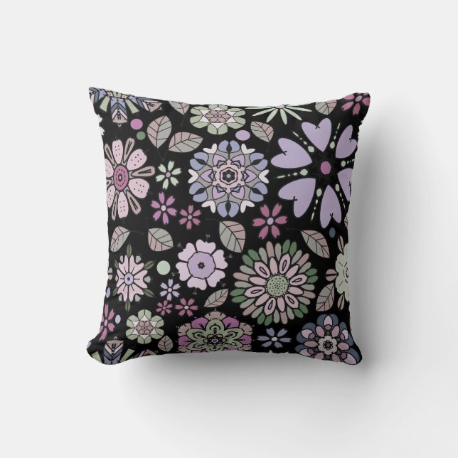 Cojín Decorativo Retro Pastel Pink Purple Floral Seamless Pattern T (Anverso)