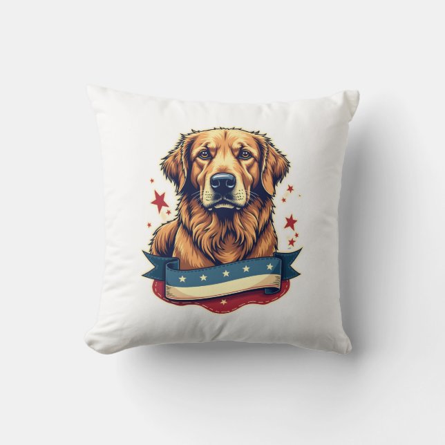Cojín Decorativo Retro Patriotic Golden Retriever Engraving Tee 4 (Anverso)