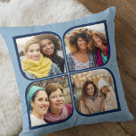 Cojín Decorativo Retro PinWheel 4 Foto Flor Petal Azul<br><div class="desc">Elegante almohada fotográfica de dos tonos azules con collage retro de fotos al estilo del molino. La plantilla de fotos está configurada para agregar 4 de sus fotos favoritas, que se muestran automáticamente en las formas de pétalo de flores. Si tienes algún problema con la colocación de imágenes, intenta recortar...</div>