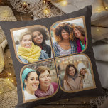 Cojín Decorativo Retro PinWheel 4 Foto Flor Petal Brown<br><div class="desc">Elegante almohada fotográfica en marrón y marrón con collage retro de fotos al estilo de las ruedas de rosca. La plantilla de fotos está configurada para agregar 4 de sus fotos favoritas, que se muestran automáticamente en las formas de pétalo de flores. Si tienes algún problema con la colocación de...</div>