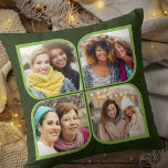Cojín Decorativo Retro PinWheel 4 Photo Flower Petal Green<br><div class="desc">Elegante almohada fotográfica en verde de dos tonos con collage retro de fotos al estilo del molino. La plantilla de fotos está configurada para agregar 4 de sus fotos favoritas, que se muestran automáticamente en las formas de pétalo de flores. Si tienes algún problema con la colocación de imágenes, intenta...</div>