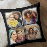 Cojín Decorativo Retro PinWheel 4 Photo Flower Petal Negro<br><div class="desc">Elegante almohada fotográfica en negro y gris con collage retro de fotos al estilo del molino. La plantilla de fotos está configurada para agregar 4 de sus fotos favoritas, que se muestran automáticamente en las formas de pétalo de flores. Si tienes algún problema con la colocación de imágenes, intenta recortar...</div>