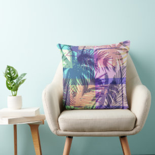 Cojín Decorativo Retro Playa Palmeras Pastel Tropical