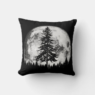 Cojín Decorativo Retro Pleno Luna y Minimalista Pino Árbol Vintage 