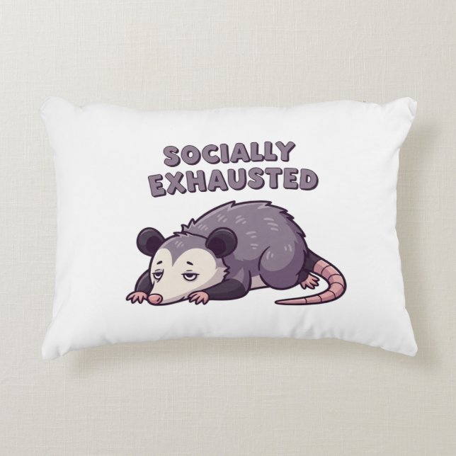 Cojín Decorativo Retro Possum Socially Exhausted Rectangular Pillow (Anverso)