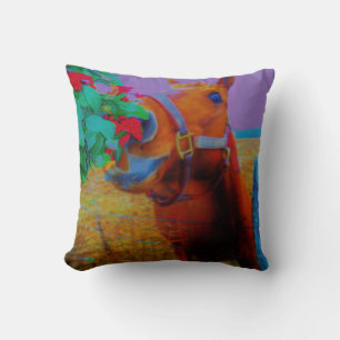 Cojín Decorativo Retro Púrpura, Caballo Marrón, Navidad Muérdago