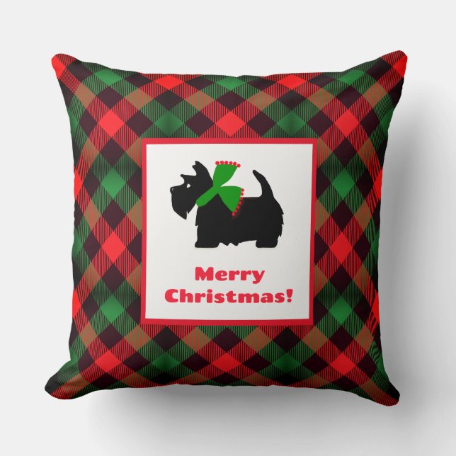 Cojín Decorativo Retro Red Green Black Scottish Terrier (Anverso)