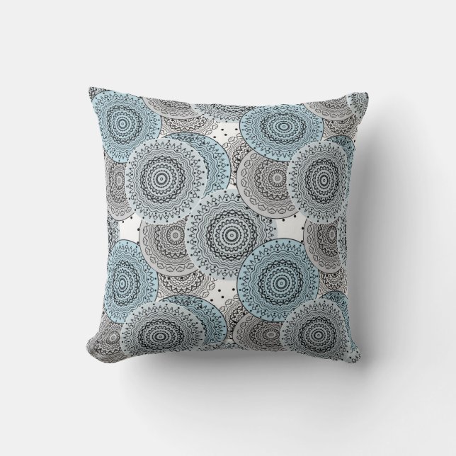Cojín Decorativo Retro, retro, azul y gris, elegante (Anverso)