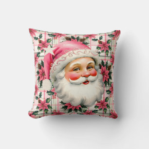 Cojín Decorativo Retro Rosa Santa Claus Navidades Floral Plaid