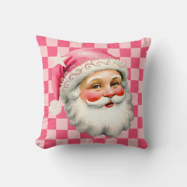 Cojín Decorativo Retro Rosa Santa Claus Navidades rosados en tafetá