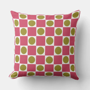 Cojín Decorativo Retro Rosa y Oliva Círculo Verificado