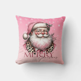 Cojín Decorativo Retro Santa Claus Feliz Navidad En Rosa