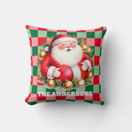 Cojín Decorativo Retro Santa Claus Tartan Plaid Feliz Navidad