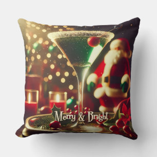 Cojín Decorativo Retro Santa de Navidad de los 50 Martini Verde