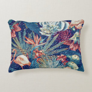 Cojín Decorativo Retro Snowowy Tropical Flamingo Paradise acuarela