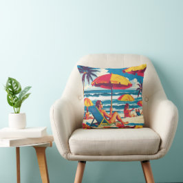 Cojín Decorativo Retro Summer Beach Scene Throw Pillow