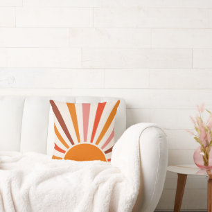 Cojín Decorativo Retro Sun Burst Naranja Sunset Rojo Amarillo Rosa