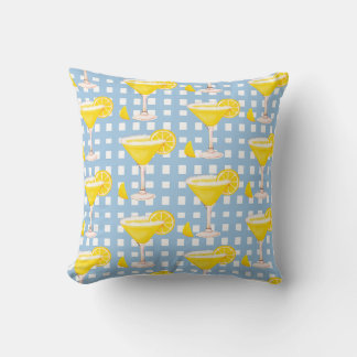 Cojín Decorativo Retro Sunny Yellow Lemon Drop Blue White Check