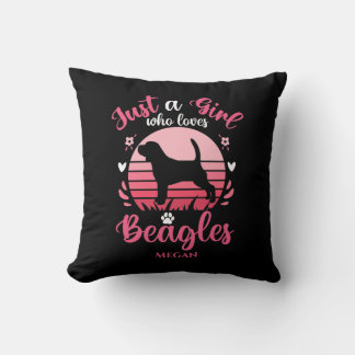 Cojín Decorativo Retro Sunset Sólo un Chica que ama los Beagles Nom
