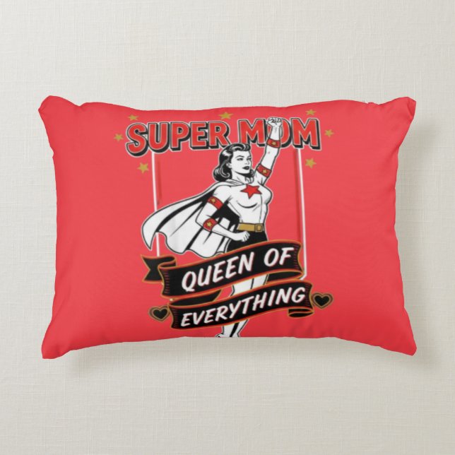 Cojín Decorativo Retro Super Mom Queen of Everything Art Tee (Anverso)