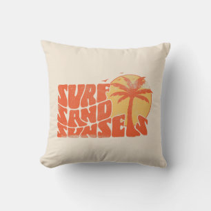Cojín Decorativo Retro Surf Sand Sunsets Beach Life Palm Tree