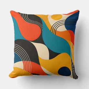 Cojín Decorativo Retro Teal Orange Black Bauhaus Geometric Abstract