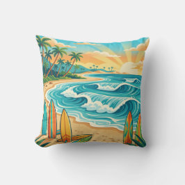 Cojín Decorativo Retro Tropical Surf Beach Waves Throw Pillow