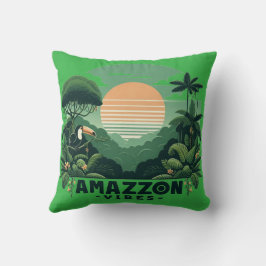 Cojín Decorativo Retro Tucán Verde Tropical Vibraciones de la Amazo