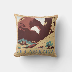 Cojín Decorativo Retro Ver América Western Vaqueros Desierto Arco W