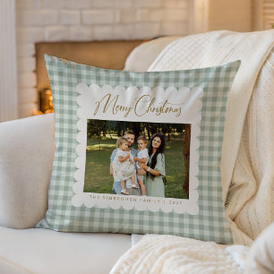 Cojín Decorativo Retro Verde Cuadros Foto Personalizada Navidad