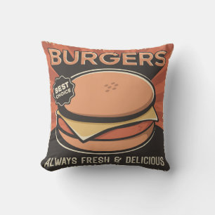 Cojín Decorativo Retro Vintage Man Cave Fresca hamburguesa