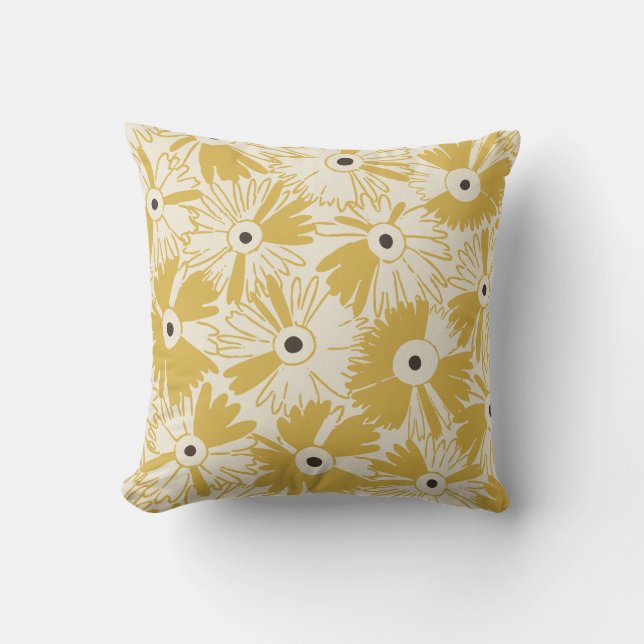 Cojín Decorativo Retro Wildflower & Diamond Grid Reversible Mustard (Anverso)