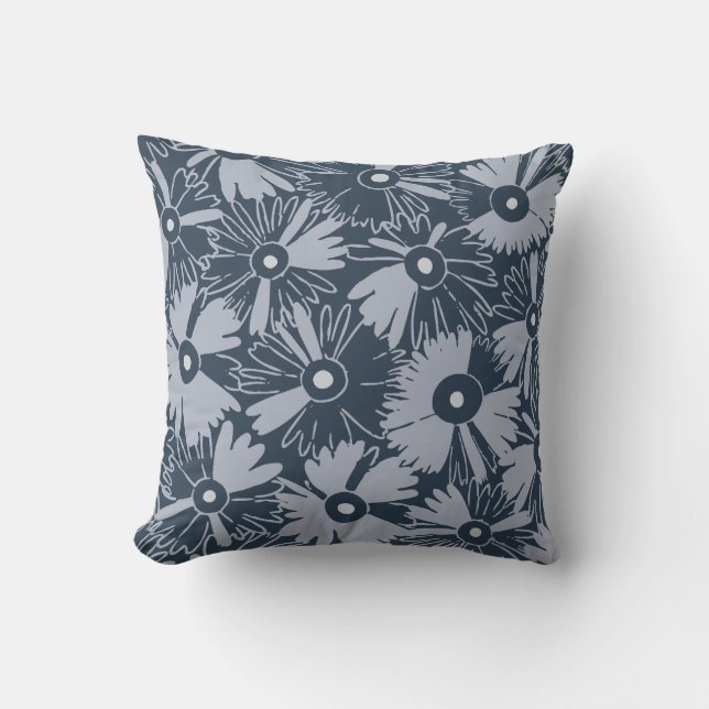 Cojín Decorativo Retro Wildflower & Diamond Grid Reversible Navy (Anverso)