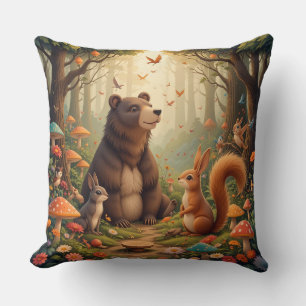 Cojín Decorativo Reunión Forestal de Animales Lindos