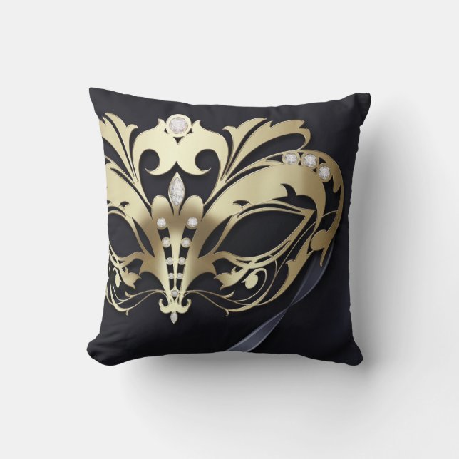 Cojín Decorativo Reversible afiligranado del negro de la mascarada (Anverso)
