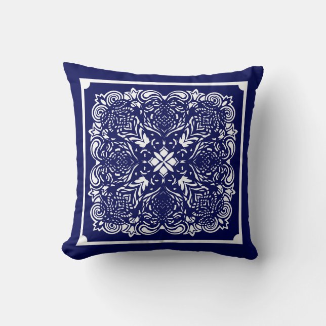 Cojín decorativo reversible azul de China (Anverso)