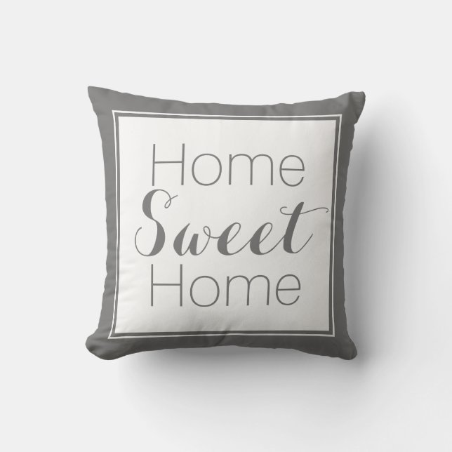 Cojín Decorativo Reversible casero dulce casero gris y blanco (Anverso)