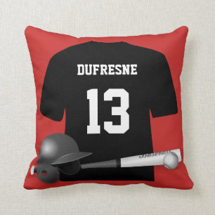 Cojín Decorativo Reversible rojo personalizado del jersey de