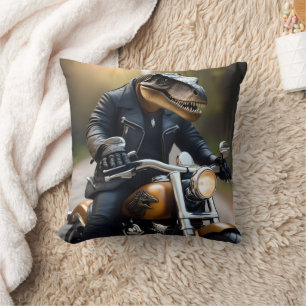 Cojín Decorativo **"Rex reactivado: T-Rex en cuero en motocicleta
