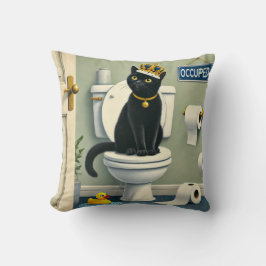 Cojín Decorativo Rey del inodoro negro para gato - Humor divertido 