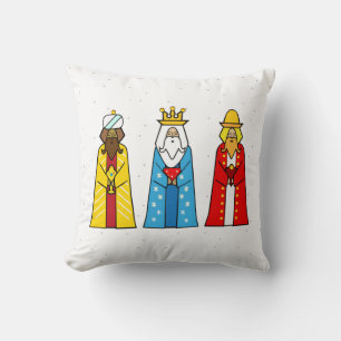 Cojín Decorativo Reyes Magos Coloridos en Almohadón Blanco