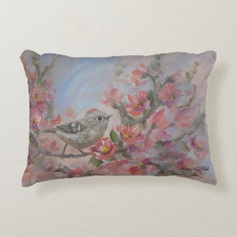 Cojín Decorativo Reyezuelo de Corona Rubí Pájaro