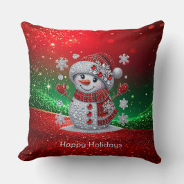 Cojín Decorativo Rhinestones Snowman Holiday Throw Pillow