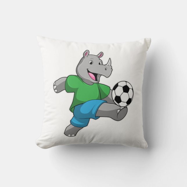 Cojín Decorativo Rhino como jugador de fútbol con fútbol (Anverso)