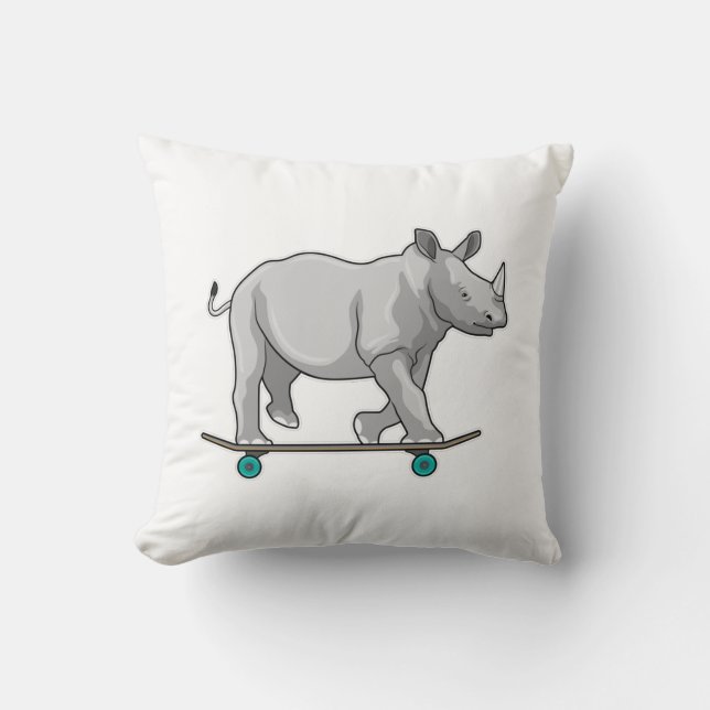 Cojín Decorativo Rhino como patinador con patineta (Anverso)