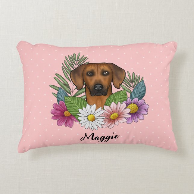 Cojín Decorativo Rhodesia Ridgeback Dog Head Summer Florines Pink (Anverso)