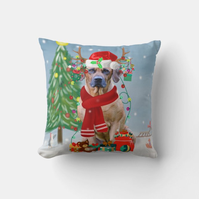 Cojín Decorativo Rhodesian Ridgeback Dog in Snow Christmas Gift  (Anverso)