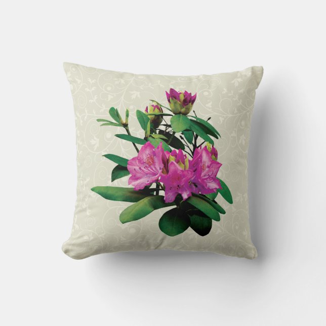 Cojín Decorativo Rhododendrons Magenta Con Capullos (Anverso)